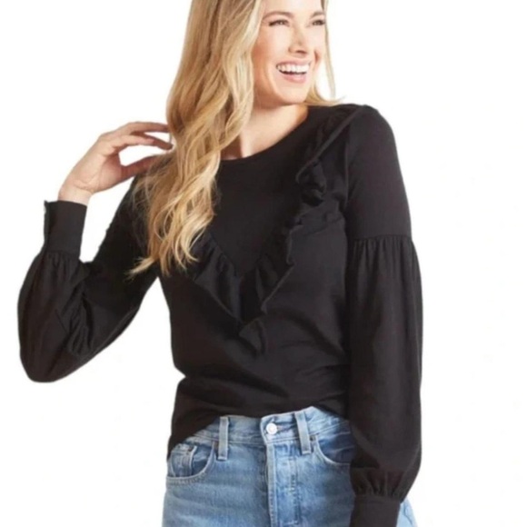 GOLDIE Long Sleeve Ruffled Cotton Top - Picture 1 of 5